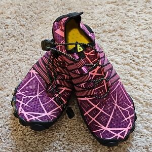 Pink & Purple Water Shoes with Geometric Print EUC